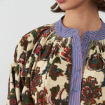 ORFEO Abby Floral Half Placket Blouse with Stripe Collar in Multi