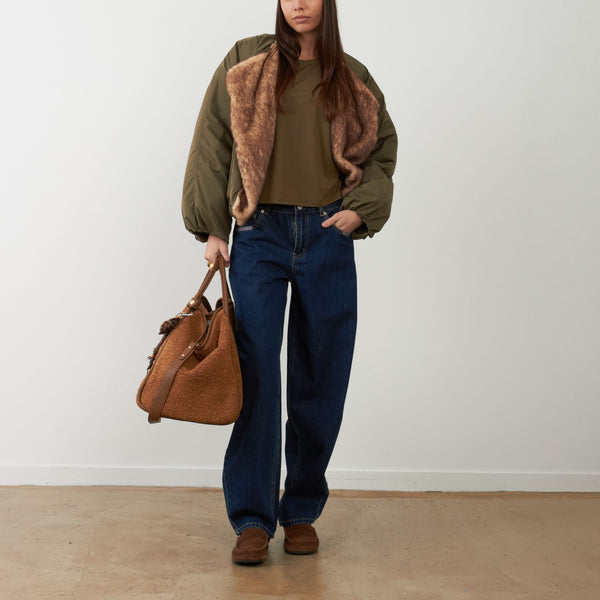 ORFEO Janice Bomber Jacket with Faux Fur Lining in Khaki