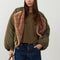 ORFEO Janice Bomber Jacket with Faux Fur Lining in Khaki