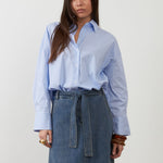 ORFEO Danny Stripe Half Placket Shirt in Blue