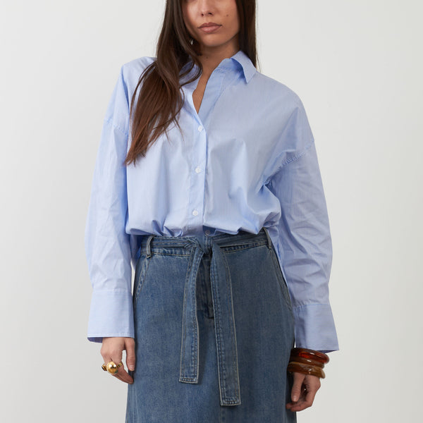 ORFEO Danny Stripe Half Placket Shirt in Blue
