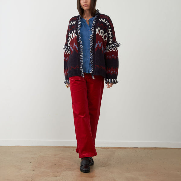 ORFEO Skalanda Jacquard Knitted Cardigan in Navy/Bordeaux
