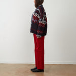 ORFEO Skalanda Jacquard Knitted Cardigan in Navy/Bordeaux