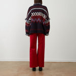 ORFEO Skalanda Jacquard Knitted Cardigan in Navy/Bordeaux