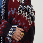 ORFEO Skalanda Jacquard Knitted Cardigan in Navy/Bordeaux