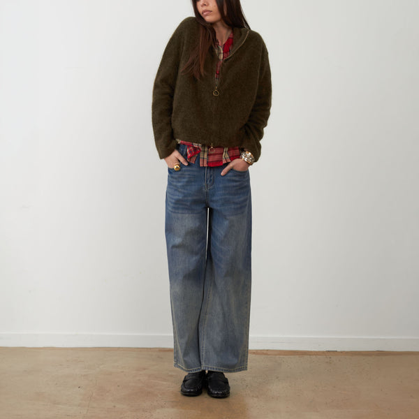 ORFEO Zuleika Mohair Blend Zip Up Cardigan in Khaki