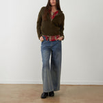 ORFEO Zuleika Mohair Blend Zip Up Cardigan in Khaki