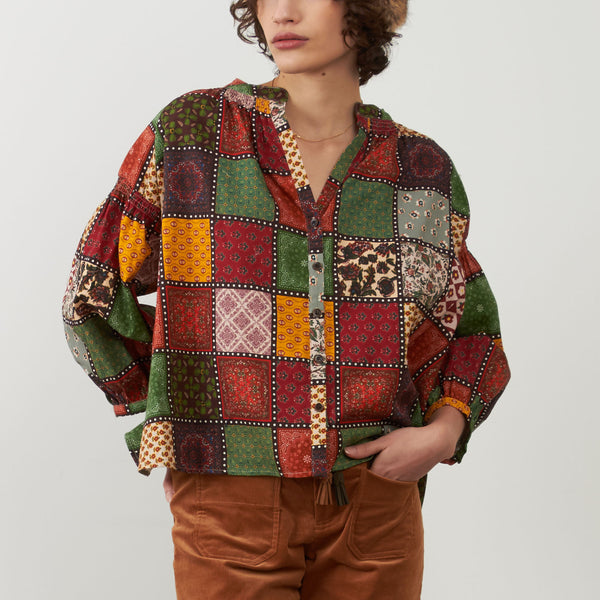 ORFEO Daniele Square Pattern Blouse in Multi