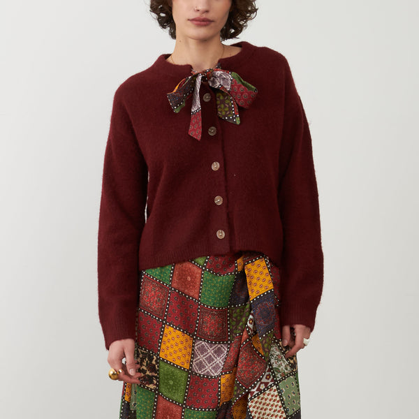 ORFEO Eirlys Button Up Cardigan in Burgundy