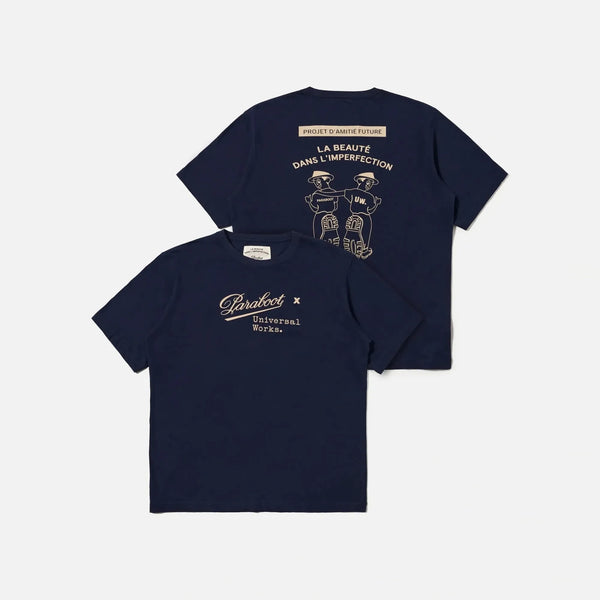 UNIVERSAL WORKS Paraboot x Universal Works Single Jersey Short Sleeve Tee in Navy