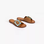 PENELOPE CHILVERS Biarritz Buckle Suede Sandals in Tan