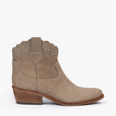 PENELOPE CHILVERS Cali Broderie Suede Cowboy Boot in Sand