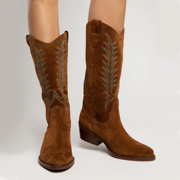 PENELOPE CHILVERS Goldie Embroidered Cowboy Boot in Peat