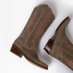 PENELOPE CHILVERS Goldie Embroidered Cowboy Boots in Taupe