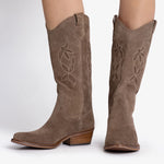 PENELOPE CHILVERS Jasmine Embroidered Cowboy Boots in Sesame