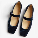 PENELOPE CHILVERS Low Mary Jane Velvet Shoe in Navy