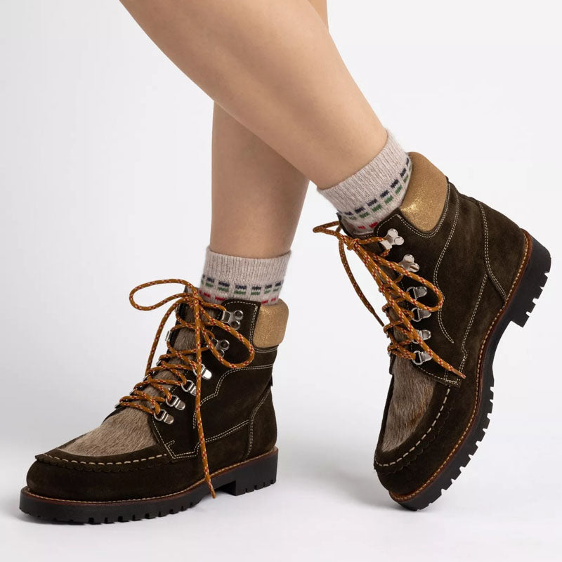 PENELOPE CHILVERS Pioneer Suede Boots in Khaki/Gold