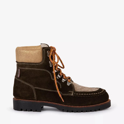 PENELOPE CHILVERS Pioneer Suede Boots in Khaki/Gold