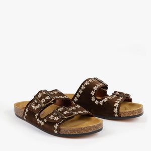Pool Suede Embroidery Slide Sandal in Bitter Chocolate