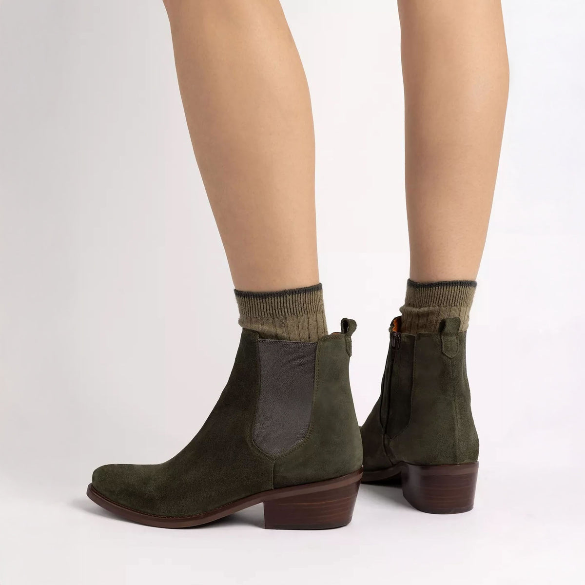 PENELOPE CHILVERS Rove Suede Boot in Khaki/Pewter
