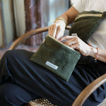 LES PENSIONNAIRES Corduroy Small Pouch Bag in Caper Green