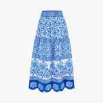 PINK CITY PRINTS Anora Patchwork Block Printed Cotton Skirt in Azure Blue