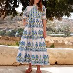 PINK CITY PRINTS Matilda Cotton Dress in Lapis Meadow