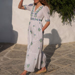 PINK CITY PRINTS Alicia Hand Embroidered Cotton Dress in Provencal Perfume