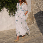 PINK CITY PRINTS Alicia Hand Embroidered Cotton Dress in Provencal Perfume