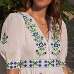 PINK CITY PRINTS Alicia Hand Embroidered Cotton Dress in Provencal Perfume
