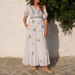 PINK CITY PRINTS Alicia Hand Embroidered Cotton Dress in Provencal Perfume