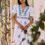 PINK CITY PRINTS Alicia Hand Embroidered Cotton Dress in Provencal Perfume