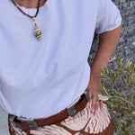 TALIS CHAINS Shell Pendant on Tigers Eye Beads in Tigers Eye