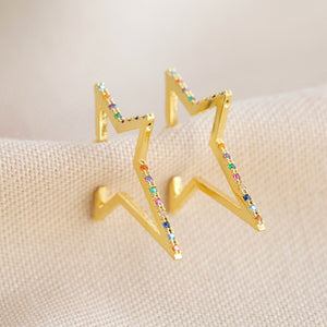 Rainbow Crystal Star Outline Hoop Earrings in Gold