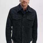 RAG & BONE Suede Trucker Jacket in Navy