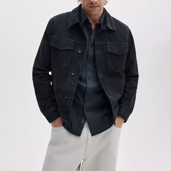 RAG & BONE Suede Trucker Jacket in Navy