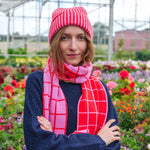 QUINTON & CHADWICK Angora Stripe Beanie Hat in Pink/Red