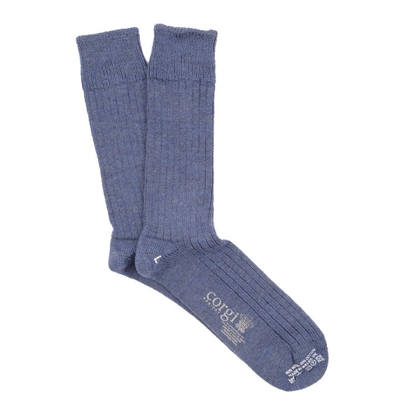 CORGI Mens Wool Rib Socks in Denim