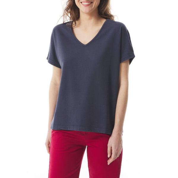 MOUSQUETON Roscella V Neck T Shirt in Navy