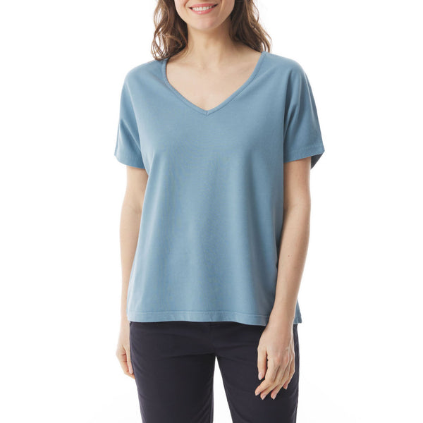 MOUSQUETON Roscella V Neck T Shirt in Provencal Blue
