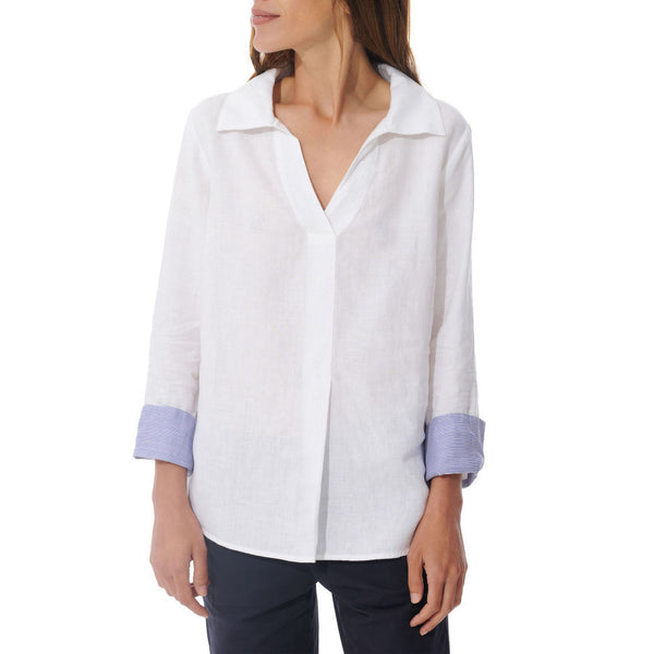 MOUSQUETON Rozan Plain V Neck Blouse in White