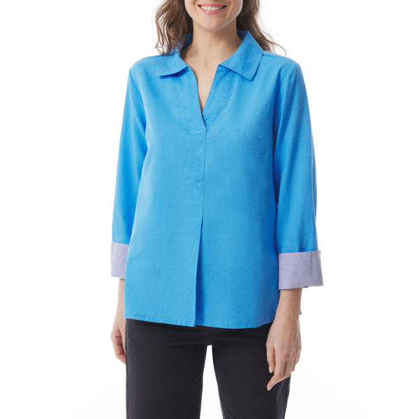 MOUSQUETON Rozan Plain V Neck Blouse in Sky Blue