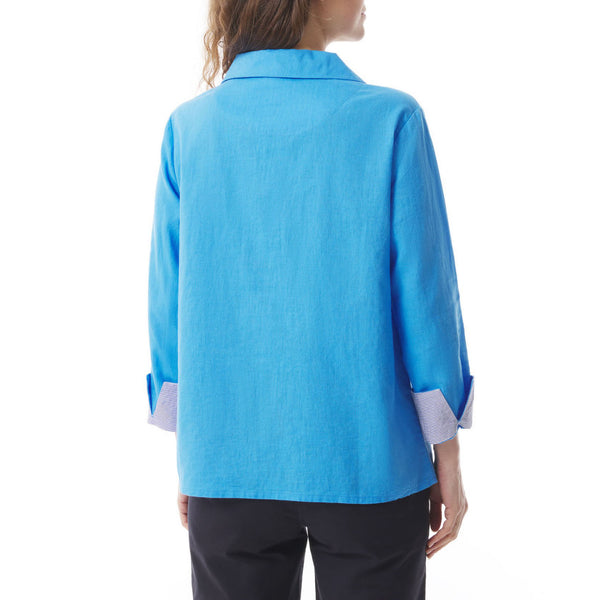 MOUSQUETON Rozan Plain V Neck Blouse in Sky Blue