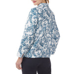 MOUSQUETON Rozan Fish Print V Neck Blouse in Abyss Blue