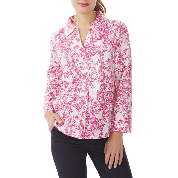 MOUSQUETON Rozan Fish Print V Neck Blouse in Fuchsia Pink