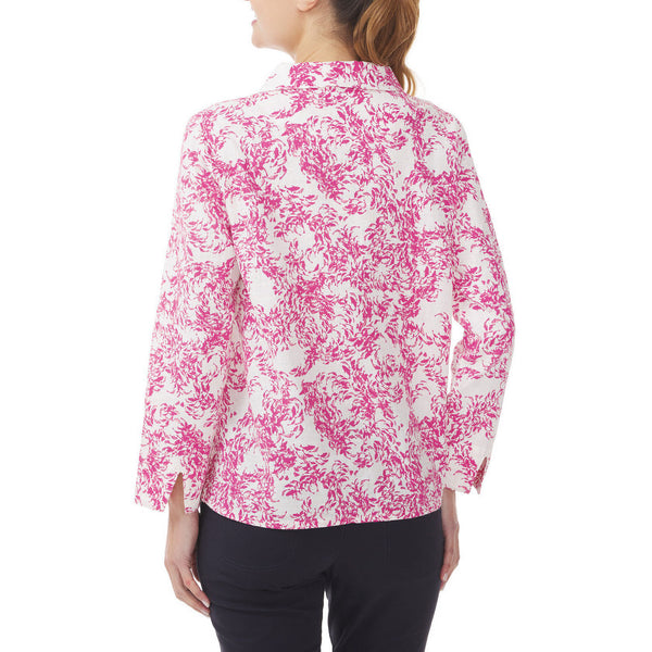 MOUSQUETON Rozan Fish Print V Neck Blouse in Fuchsia Pink