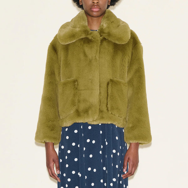 SAMDI Jude Faux Fur Coat in Pistachio