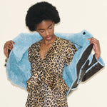 SAMDI Johanna Shearling Coat in Chocolate/Powder Blue