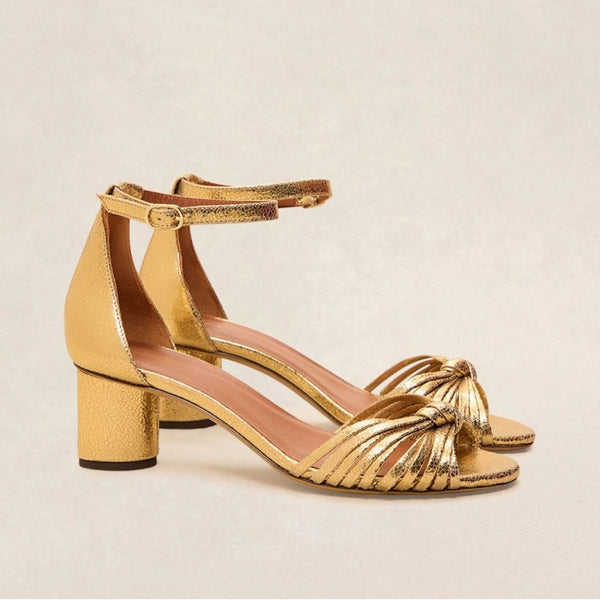 RIVECOUR Sandal 478 Block Knot Heel in Gold