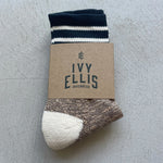 IVY ELLIS Ladies Sandwood Slub Quarter Length Socks in Brown Marl/Navy